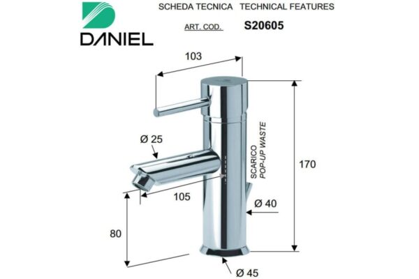 Basin Mixer SUVI Daniel Italy - Image 4
